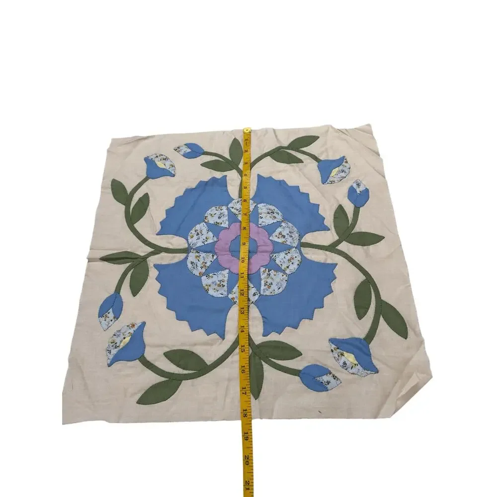 Vintage Floral Hand Sewn Quilted Appliqué Tan Green Purple Cottage Western
